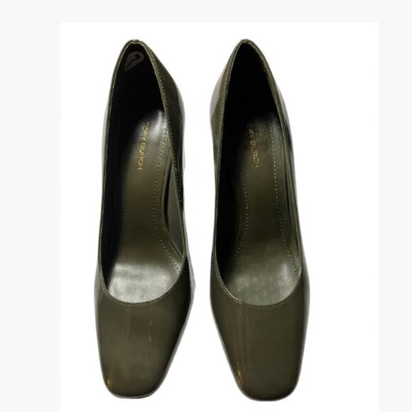 Tory Burch Banana Heel Shoes in Moss with Glassy Block Heels, Square Toes  7 EUC - Picture 11 of 12